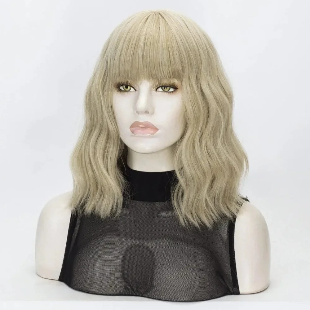 Blonde Wavy Hair Wig with Bang